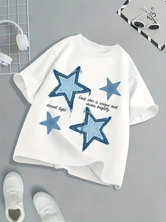 "Star" Print T Shirt Children's Kids Crew Neck Comfortable Short Sleeve tshirt Summer Cute Pullover Girls Boy T-Shirt