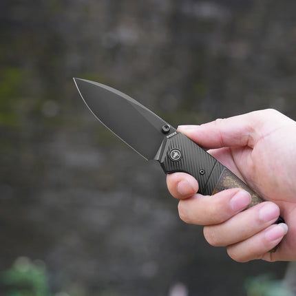 Shooziz XUN125, Folding Pocket Knife for Man,PVD/Satin 14C28N Steel for Outdoor Camping EDC Tool,Ultem/G10 Handle