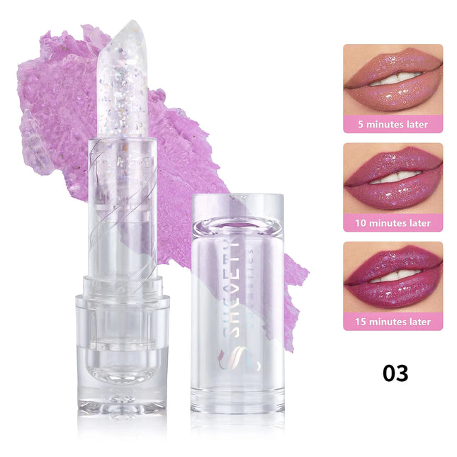 3Color Glitter Color-Changing Lip Balm,Anti-Drying and Long-Lasting Moisturizing Lip Oil, Moisturizing Jelly Lipstick Makeup