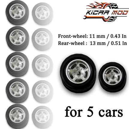 1/64 Front Small and Rear Big Wheels with Detachable Rubber Tires Circular Spoke Refitting Parts for Hotwheels Model Cars 5 Cars