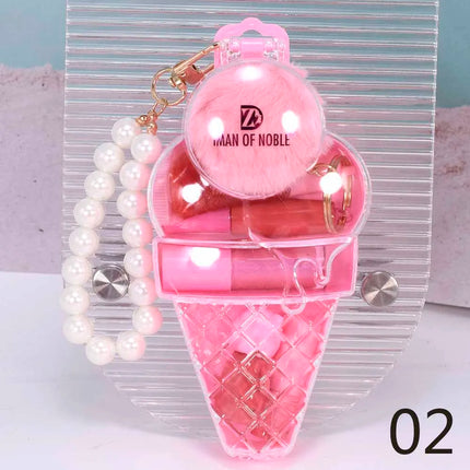 Cute Ice Cream Bear Lip Gloss Set Keychain Lip Gloss Waterproof Longlasting Girls Lips Makeup