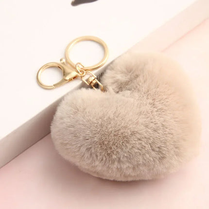Rainbow Plush Ball Keychain Large Heart Pompom Key Chain for Women Car Bag Pendant Fashion Jewelry Fluffy Love Pompons Keyring