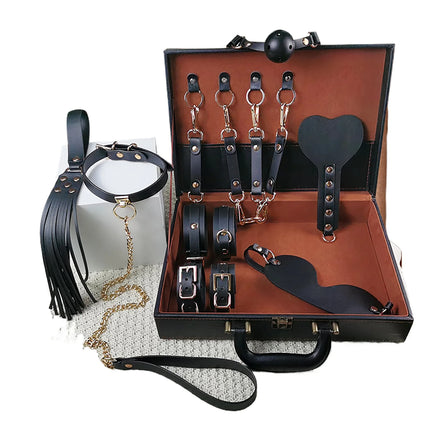 BDSM Erotic Restraint Toy Box Set 9-Piece Bondage Kit  Couples Blindfold Spanking Slave Roleplay Sex Game Portable Props