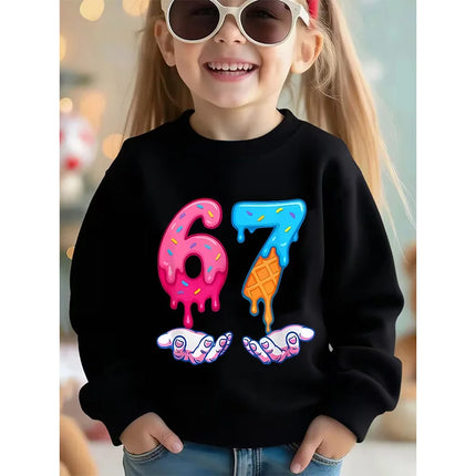 Children's Six Seven 67 Brainrot Crew Neck Hoodies Funny Sweatshirts for Boys Girls Unisex Hoody Manga Kids Streetwear Clothes