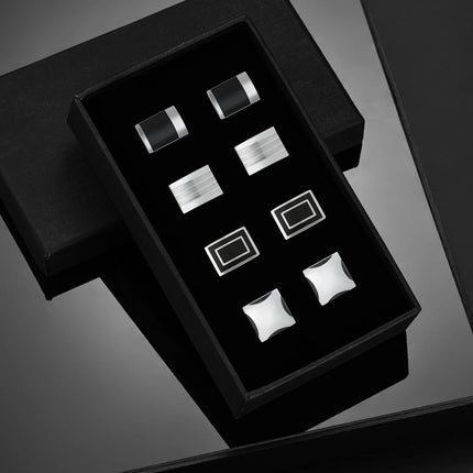 4 Pair Cufflinks For Mens With Gift Box Man Shirt Cufflinks Wedding Guests Gifts Men Gift For Husband Business Tie Clip T0204022