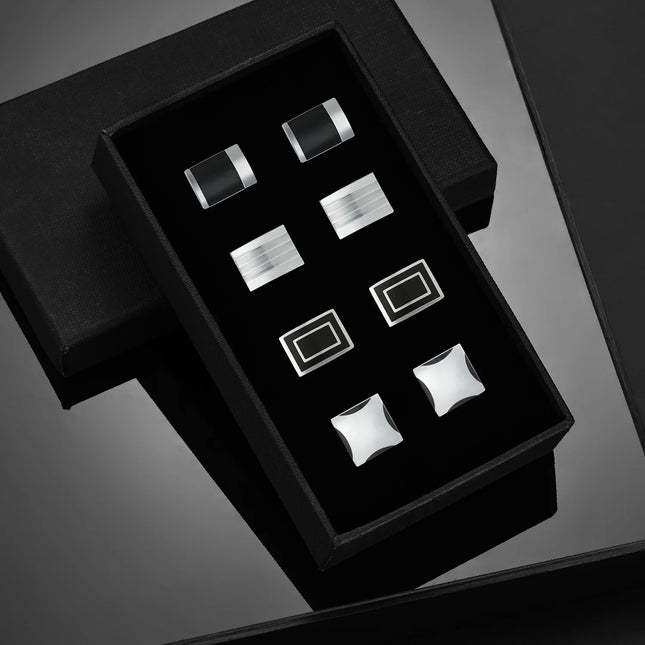 4 Pair Cufflinks For Mens With Gift Box Man Shirt Cufflinks Wedding Guests Gifts Men Gift For Husband Business Tie Clip T0204022