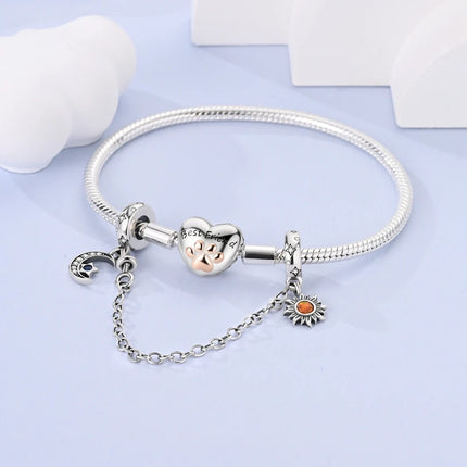 Sparkling Clear Silver Safety Chain 925 Sterling Silver Safety Chain Charm Beads Fit Original Bangle Bracelet DIY Jewelry