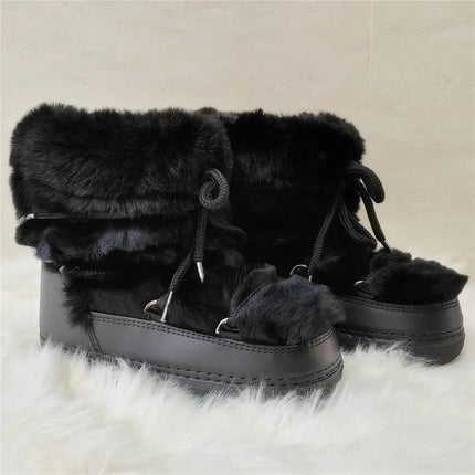 2025 Winter Ankle Boots for Women Platform Antiskid Waterproof Ski Boots Luxury Fluffy Furry Fur Boots Woman's Ankle Booties