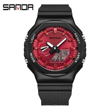 SANDA 3167 Top New Style Men's Casual Military Outdoor Sport Wrist Watch Quartz 50M Waterproof Fashion Dual Display Men's Watch