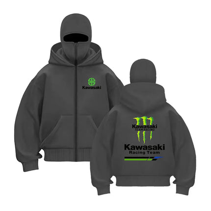 Kawasaki brand hoodie plush double top hat unique design hooded sweatshirt men's quality autumn and winter new loose series