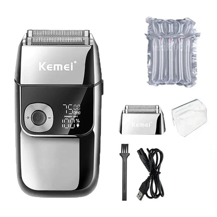 Kemei KM-2028 Men's Electric Metal Shaver LED Display Adjustable Speed USB Electric Shaver Hair Shavers