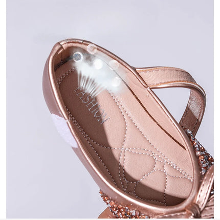 Kids Leather Shoe Spring Autumn Elegant Girls Party Shoes Fashion Sequins Bowtie Children Princess Shoes for Wedding Shallow
