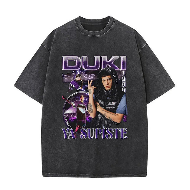 Rapper Duki Modo Dlablo Vintage Washed T-shirt Mens Women Clothing Fashion Hip Hop Short Sleeve Oversized T-shirts Streetwear
