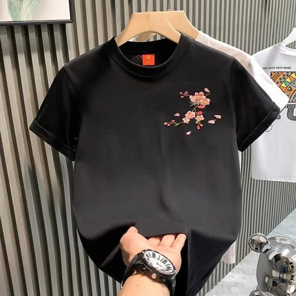 Men's Trend Embroidery Plus Size Pullovers Top Short Sleeve All-match Fashion T Shirts Korean High Street Men Clothing Summer