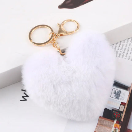 New Heart Plush Hair Ball Keychain Women Leopard Pompom Love Car Key Chain Bags Pendant Hairball Key Rings Jewelry llaveros 키링