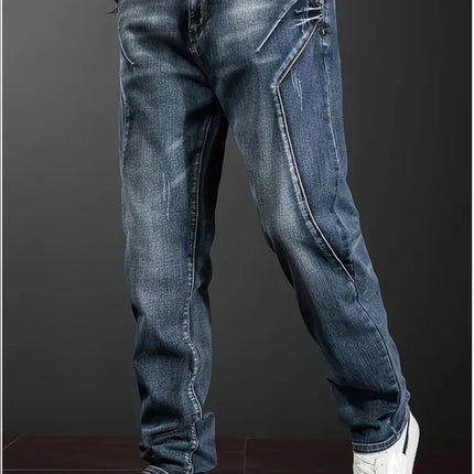Men's New Straight Leg Stretchable Jeans Casual Pants with Personality Design Comfortable Fit Modern Style