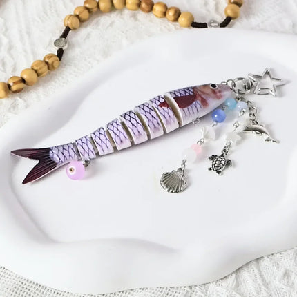 New Plastic Fish Keychain Multi Jointed Simulation Fish Hook Key Chain Backpack Pendant Gifts
