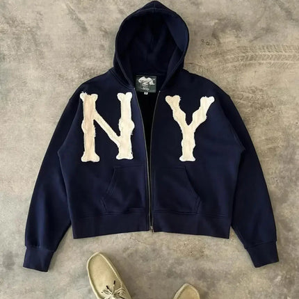 European and American Trendy Brand Fashion Jacket Letter Embroidered Oversized Hoodie Men Y2k Harajuku Retro Zipper Sweatshirt