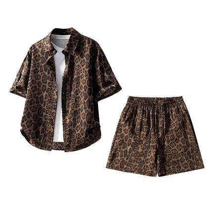 Summer 2026 Leopard Print Short-Sleeved Shorts Suit Men'S High-Quality Fashion Trend Comfortable Breathable Loose Casual Suit