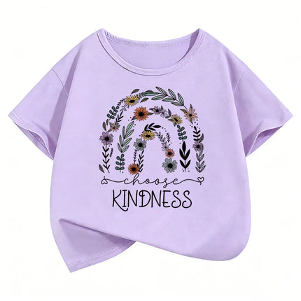 Choose Kindness with Flower Printed T-Shirts Fashion Kids Children's T-Shirt Boys Girls Summer Spring Casual Top Tee Shirt