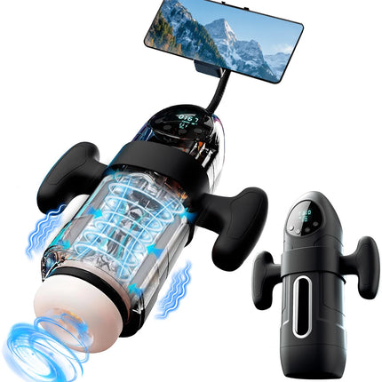Electric Telescopic Sucking Vibration Sound Airplane Cup with Mobile Phone Holder For Male Masturbation Sex Toys Adult Products