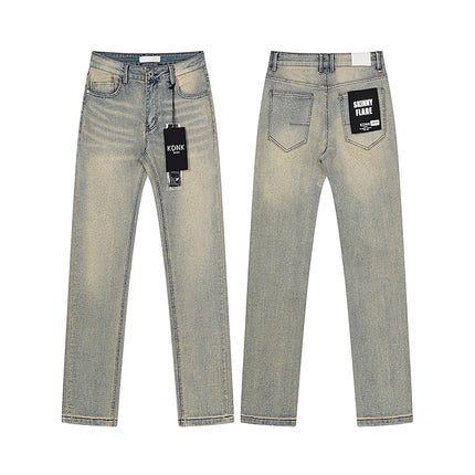 2026 KDNK stretch Jeans Men's High quality Rhinestone Slim Fit Skinny Grey straight Denim Jeans Pants