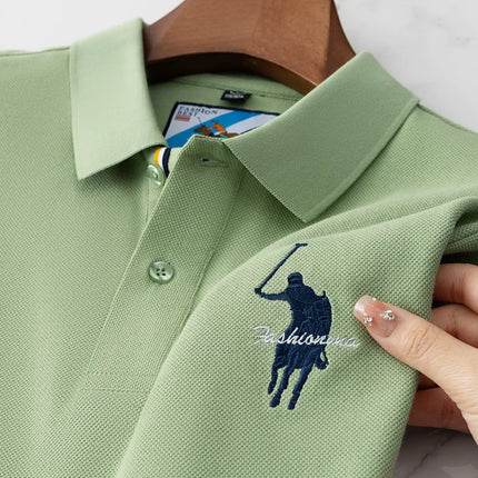 Luxury Embroidery Men's Polo Shirt Summer Thin Breathable 100% Cotton Black Navy Blue Lapel Short-Sleeved Tops Brand Clothing