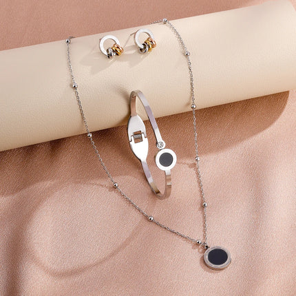3-Piece Women's Classic Fashion Stainless Steel Roman Digital Design Jewelry Set - Necklace, Bracelet, Earrings, Unique Gifts