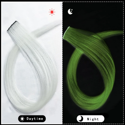 20 Inch Glow in the Dark Hair Extensions Clip Luminous Colored Hairpieces Party Rainbow Hair Clips Synthetic Straight Wig