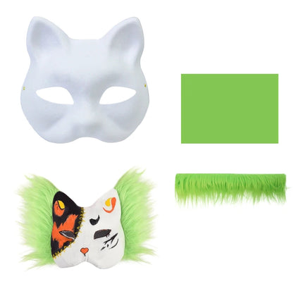 〔YS1〕3Pcs DIY Handmade Graffiti Half Face Mask Therian Mask Kit Blank Half Face Animal Cat Fox Mask Party Gifts