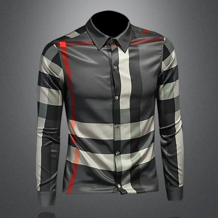 Fashionable Long Sleeve Slim Fit Men's Shirt Trendy Korean Style Checkered Casual Shirt for Spring And Autumn in Mainland China