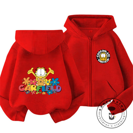 New Kids Zip Hooded Sweatshirt Garfield Trendy Kawaii Design For Boys Girls Autumn Winter Children Wear 3-14 Years