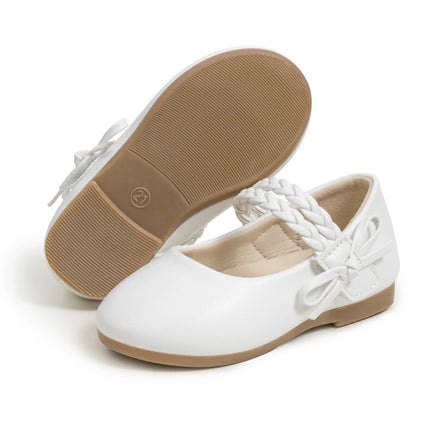 KIDSUN Fashion White Kids Girls Dress Shoes PU Leather Princess Wedding Party School Shoes Low Heel Flats for Little Big Kids