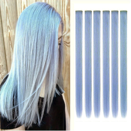 Clip in Hair Extensions Colored Party Highlights 22 inches 6pcs/pack Multi-colors Straight Hair Synthetic Hairpieces Royal Blue