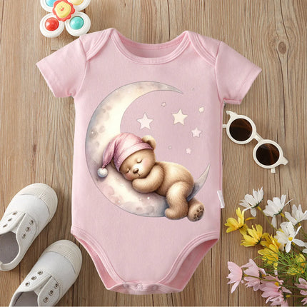 Pure Cotton Bear Sleeping on The Cloud Print Bodysuit Comfortable Onesie Cloths for Baby Jumpsuit for 0 To 12 Months Newborn