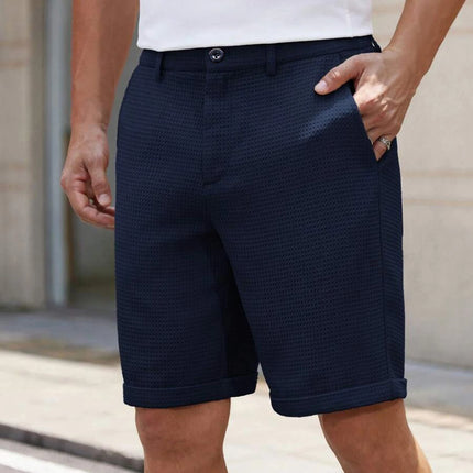 Men's Waffle Texture Slim Fit Shorts Solid Color Button Waist Summer Casual Outdoor Multi-Color Trousers