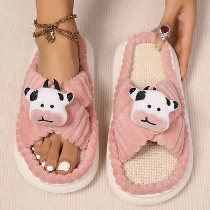 2024 Autumn Winter New Women Home Slippers Open-Toe Cross Band Linen Soled Indoor Slides Linen Soled Non-Slip Bathroom Slippers