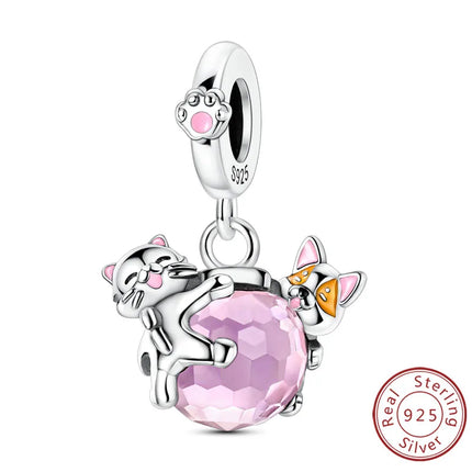 Original 925 Sterling Silver Charm Bead Balloon Poodle Cute Puppy Heart Charm Fit Bracelet Bangle Pendant Women DIY Jewelry Gift