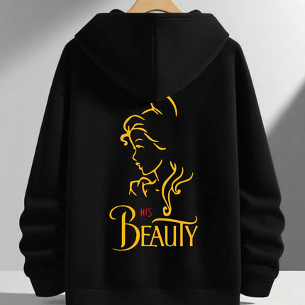 Romantic Theme Beauty and the Beast Couple Hoodies Men'S Women'S Separate Styles Pullover Casual Loose Fit Sweatshirt Hoodie Y2K