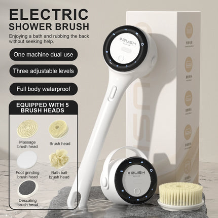 2026 NEW Electric Shower Body Cleaning Brush 5 Heads Spinning Spa Bath Brush Waterproof Long Handle Personal Back Rubbing 3 Gear