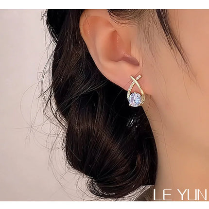 SKEDS Fashion Cross Stud Earrings For Women Girls Korean Style Elegant Crystal Jewelry Ear Rings Fishtail Lady Earrings Gift