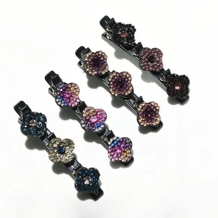 2023 New Fashion Sparkling Crystal Stone Braided Hair Clips 3 Flower Hair Accessory For Women Girls