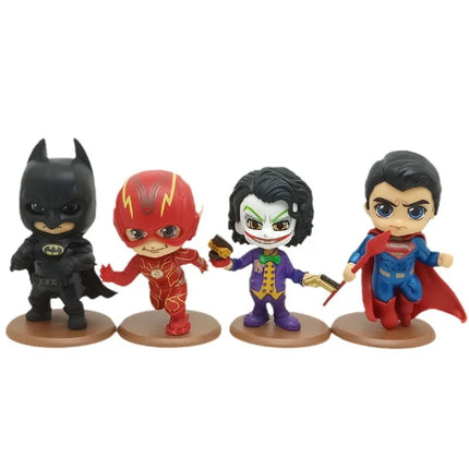 4Pcs/Set 10CM Justice League Action Figures Toys Anime Superman Batman The Flash Joker Decoration Model Dolls
