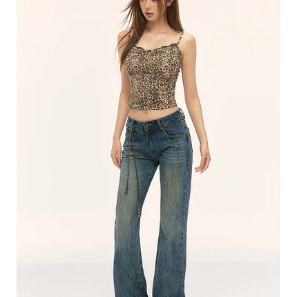 American Sle Leopard Print Lace Crop Top Women's Svel Outerwear Summer New Design Sensation Small irt Ciwalk Outfit