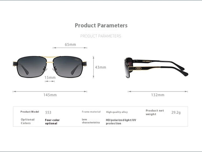 Audi Glasses UV400 Polarized Rectangle Sunglasses for Men Women Driving Motorcycle Cycling Glasses with AntiGlare Lens 553