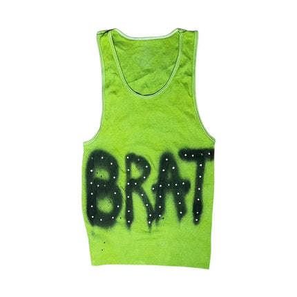 Retro Y2K women's strapless vest with Harajuku-style cut, Gothic printed green vest, summer casual sleeveless vest
