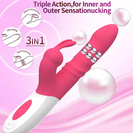 Thrusting Rabbit Vibrator G Spot Clitoral Vibrator Realistic Silicone Dildo Vibrator Thrust Vibrating Rose Sex Toys for Women