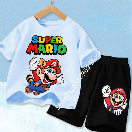 Super Marios Printed Kids Tracksuit Set Short Sleeve T Shirt & Loose Shorts 2PCS Casual Outfit For Boys And Girls Age 3-12