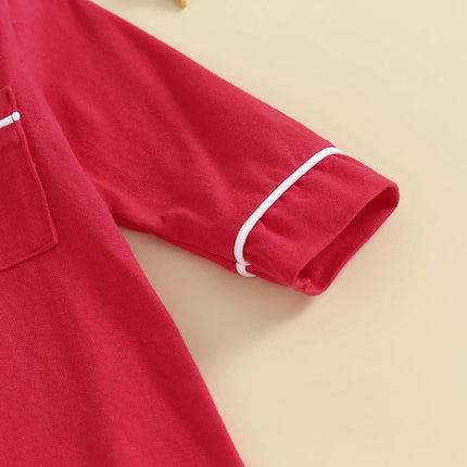 Baby Boys Girls Rompers Pajamas Patchwork Turn-Down Collar Buttons Long Sleeve Infant Jumpsuits Sleepwear Fall Nightwear