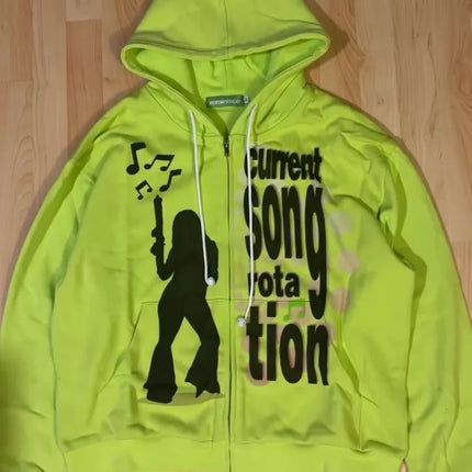 Women Sexy Pattern Print Zip Up Hoodies Women Long Sleeve Tops Loose Hood Shirt Harajuku Y2K Clothes Female Sweatshirt Jacket